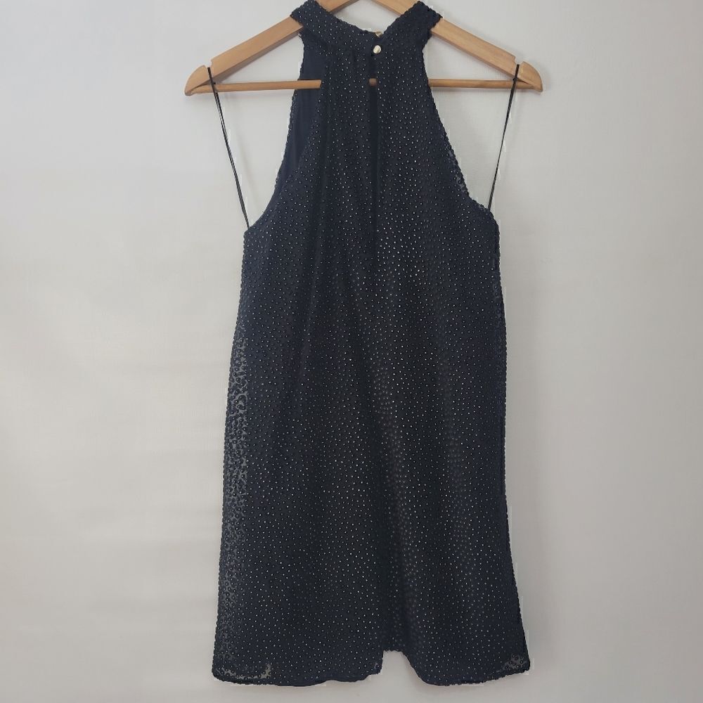 Zara Trafaluc Dobby Black and Gold Dots Halter Keyhole Back Dress - Picture 9 of 15